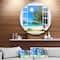 Designart - Window Open to Beach with Palm' Extra Large Seashore Metal Circle Wall Art